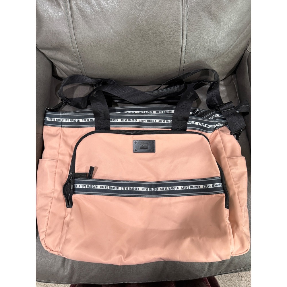 Steve Madden Bucket Bag Peach Nylon Adjustable Strap Logo Print